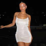 Autumn 2025 New Style Temperament Sexy Shiny Back Tied With Mini Dress Woman DJPT