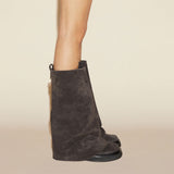 Years Of Autumn And Winter New Large Cylinder Locking Round Head Long Barrel Women's Boots Leather Boots Metal Knight Boots Flat And Boots High Quality Shoes