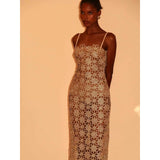 Gold Hollow French Temperament Sling Dress Small Body Fork Dress Two Sets