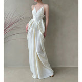 Vintage Elegant Magnolia V-Neck Dress 2024 New High-End Temperament Showback Dress