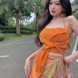 Vacation Photo Wearing Suit Women's Summer Sling Tie-Dye Skirt Design Small Long Dress Two Sets