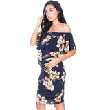 Women's Sleeveless Leaves Side Shoulder-To-Shoulder Skirts Knee-Jerk Trims Pregnant Women's Dress Maternity