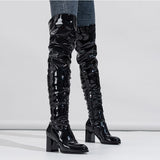 Boots 2025 Autumn High Boots Round Head Folded Thick And Black Over-Knee Pile Boots High Quality Shoes