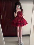 Ball Gown Square Neckline Short Tulle Burgundy Lolita Dresses Party Dress Birthday Outfits SD1205