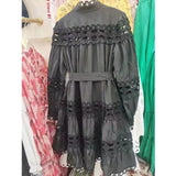 Early Spring New Australian Tide Brand Heavy Industry Hollow Lace Splicing Three-Dimensional Light Luxury Loose Fairy Dress