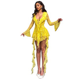 Women's Lace Lotus Leaf With Long Sleeves With Seat Pants Dress DJPT