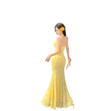Yellow Lace V-Neck Dress Dress Female Summer Sexy Seaside Vacation Backpack Hip Fishtail Dress