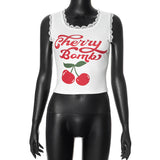 Women's 2024 Summer New Round-Neck Print Sleeveless Vest Sleeve-Free Short Sleeve DJPT