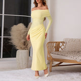 Summer 2025 New Long Dress Temperament Sexy Shoulder Mesh Yarn Hollow Dress Woman DJPT