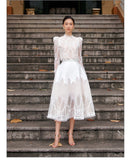 Summer Collar Shrugged Long-Sleeved Lace Blouse In The Long-Sleeved Half-Dress Set Lace Dress 898