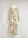 Niche 2024 Summer New Sling U Tie Sleeveless Print Waist Hollow Long Dress Woman