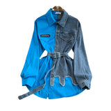 Hong Kong Flavor Temperament With Belt With Belt Color Cowboy Shirt Spring New Chi Casual Long Blouse DJPT