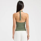Women's Sleeveless Backs Piercing Hanging Neck Strapt Tight Vest Tops DJPT