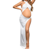 Pregnant Woman Photo-Dragging Cross-Collar Fork Sexy Open Umbilked Solid Color Thin Dress Maternity