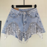 Hot Fashion Lady Shorts Hole Tuxed Chain Sexy Denim Shorts Female DJPT
