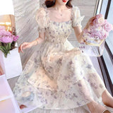 Tea Break French Ink Painting To Collect Thin Temperament Lady White Chiffon Dress Women's Clothing Mall The Same DJPT