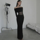 Autumn Famous Style Temperament Sexy Body Shoulder Mesh Stitching Dress Woman DJPT