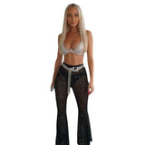 High-Rise Mesh Sexy Perspective Drilled Trousers Women In Hot Girls Straight Slacks DJPT