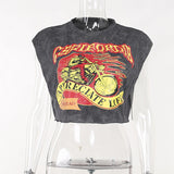 Round Collar Print Sleeveless Vest T-Shirt Girl 2025 New Hot Girl With Short Top DJPT