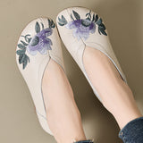 Conciliese Real Leather Embroidered Purple Flowers Comfortable Coarse With 5Cm Good To Wear Comfortable National Wind Mother Women's Singles Shoes High Quality Shoes