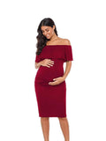 Women's Sleeveless Leaves Side Shoulder-To-Shoulder Skirts Knee-Jerk Trims Pregnant Women's Dress Maternity