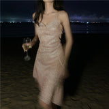 Seaside Vacation Sanya Travel Wearing Clothes Sexy Bare Back Sling Beach Dress Woman