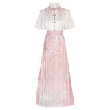 Design Fell Cherry Set Hanfu Women's Chinese Style Improvement Han Element Cloud Shoulder Shirt Half Skirt Set 9198