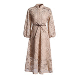 Elegant Retro Style Dress Woman 2025 Spring High-End Heavy Industry Lace Hollow Waist Dress