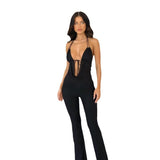 Sling Deep V-Tie Strap Hollow Conjoined Trousers Women 2025 New Hottie Jumpsuit DJPT