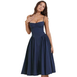 Dress Body Sexy Dew Mid-Slit Dress Collar Fine Shoulder Strap Mid-Slings Boom Skirt