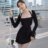 Women's Autumn And Winter New Long-Sleeved Collar Horn Sleeves Tied With Hottie Dress DJPT