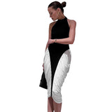 Women Decorate Sleeveless Hanging Neck Side Fall Mid-Dress Dress DJPT