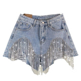Hot Fashion Lady Shorts Hole Tuxed Chain Sexy Denim Shorts Female DJPT