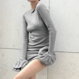 Women's Autumn And Winter New Horn Double-Layer Lace Long Sleeves Skirt DJPT