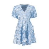 Temperament Dress Dress Women 2025 Summer New Water-Soluble Flower Bubble Sleeve High-Grade Three-Dimensional Flower Dress