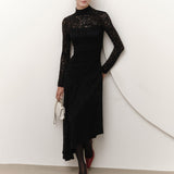 Lace Splicing Folding Long Sleeves Slanted Band With Long Skirt DJPT