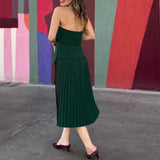 Summer New Fashion Elegant Sleeveless Breast Design 100 Rolls Solid Color Retro Long Dress