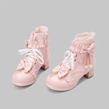 Bow Lotus Leaf Side With Short Boots Princess Boots Lolita Women Boots Coarse And Boots 28-43 Boots High Quality Shoes