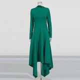 Asian Temperament Elegant Wind Collar Long Sleeve Irregular Dress 2025 New Solid Broad Ass Dress Women Summer
