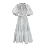 Retro Court Style Dress Spring 2025 New Bubble Sleeve Tie With High-End Long Dress Woman