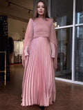 Autumn New Pink Folding Temperament Waist Long-Sleeved Dress Suit Woman