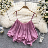 Summer Blouse Loose Lotus Side Shoulder Double Sleeveless Sleeveless Sling Sling Vest Woman DJPT