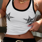 Decoration Body Zebra-Print Star-Colly Threaded Vest Top DJPT