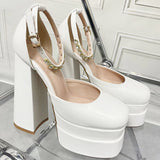 Summer Thick Heel Water Table Hollow Sandals Woman With Diamond Large-Size Silk And Satin Heels High Quality Shoes