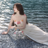 Thin Sling Dress Women's Summer Seaside Vacation Word Collar Sleeveless Beach Dress