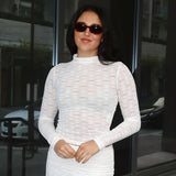 Women's Solid Color Round Lace Splicing Perspective Repair Body DJPT