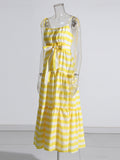Idyllic 2025 Summer Striped Splicing Splicing Sling High-Rise Women's Leaf-Side Dress