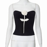 Women's Summer 2024 New Fashion Solid Color Three-Dimensional Flower With Breast-Lighting Umbility Top DJPT