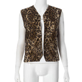 Women's 2024 Summer New Leopard-Print Cardigan Sleeveless Casual Top DJPT