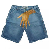 Hip-Hop Trend Pattern Print Denim Shorts Men's High Street Trendy Couple Casual Five-Point Pants DJPT